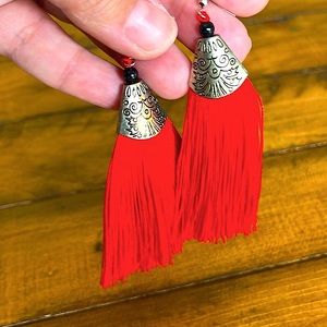 Boho Chic Red Tassel Earrings